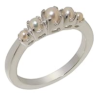 Solid 18k White Gold Cultured Pearl Womens band Ring - Sizes 4 to 12 Available
