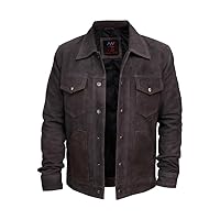 Stylish Men's Goat Suede Leather Jeans Jacket - Classic Jeans Style with Modern Touch | Ash Grey