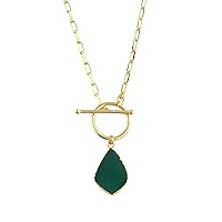 Guntaas Gems Green Green Onyx Paperclip Link Chain Pendant Brass Gold Plated Toggle Clasp Necklaces Wedding Gift