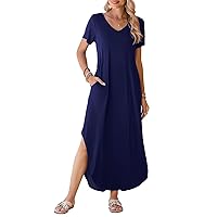 BELAROI Womens Plus Size Maxi Dresses Summer T Shirt Dress Casual V Neck Short Sleeve Long Loose Pockets Split