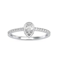 Certified Solitaire Engagement Ring Studded with 0.08 Ct Round Natural & 0.35 Ct Center Pear Moissanite Diamond in 14K White/Yellow/Rose Gold Anniversary Ring for Women (IJ-SI, G-VS2)