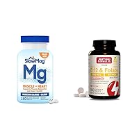 SlowMag Muscle + Heart Magnesium Chloride with Calcium Supplement to Support Muscle Relaxation & Jarrow Formulas Extra Strength Methyl B-12 1000 mcg & Methyl Folate 400 mcg + P-5-P