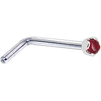 Body Candy Solid 18k White Gold 1.5mm Genuine Ruby L Shaped Nose Stud Ring 20 Gauge 1/4