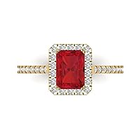 Clara Pucci 1.98ct Emerald Cut Solitaire W/Accent Halo Genuine Simulated Ruby Proposal Wedding Anniversary Bridal Ring 18K Yellow Gold