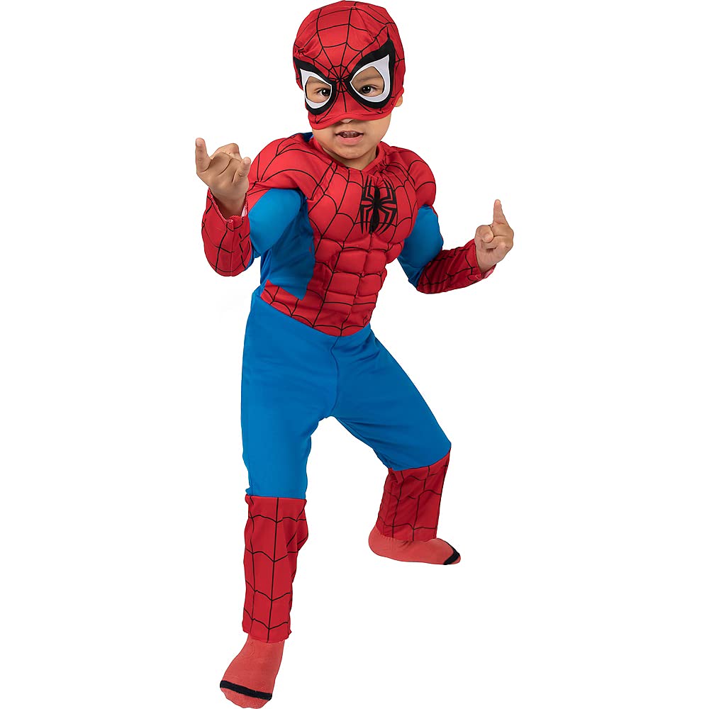 Party City Classic Spider-Man Muscle Halloween Costume for Toddler Boys, Includes Headpiece