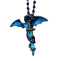 Glow in The Dark Dragon Sword Necklace Luminous Pendant Punk Titanium Steel Dragon Sword Wing Pendant Necklaces