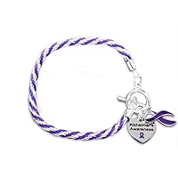 Fundraising For A Cause | Alzheimer’s Awareness Charm Bracelet with Accent String - Purple Ribbon Bracelets for Alzheimer’s Awareness