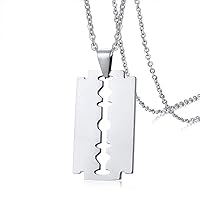Men's Razor Blade Pendant Necklace for Men Stainless Steel Male Accessories Jewelry for Him with 20 or 24 inch Durable and Fashion