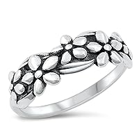 Forget Me Not Flowers Polished Ring New .925 Sterling Silver Band Sizes 4-10