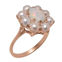 18k Rose Gold Natural Opal & Cultured Pearl Womens Cluster Ring - Sizes 4 to 12 Available