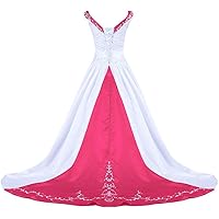 Women's V-Neckline Satin Embroidery Wedding Dress Bridal Gowns