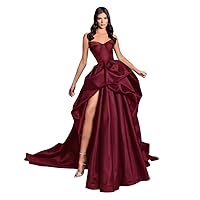 Sweetheart Prom Dresses Long Women's Satin Ball Gown Strapless Formal Evening Dress with Slit