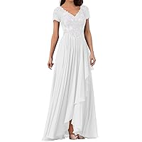 Formal Mother of The Bride Dresses Classy Modest A-Line Short Sleeves Chiffon Plus Size Mother of The Groom Dresses for Beach Wedding Elegant Evening Gowns for Women 2024 White