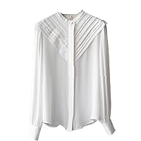 Summer Pleated Silk Tops for Womens Office Work Lady Shirts & Blouses Designer Aesthetic Clothing