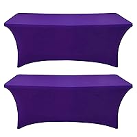 2 Pack 6 Ft Dark Purpe Spandex Table Cover Fitted Rectangular Tablecloth Stretchable Fabric Lycra Table Cloth 6 ft Wrinkle-Free for Party Tradeshows Banquet Weddings Cocktail