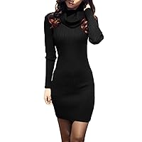 v28 Sweater Dress for Women Ribbed Knit Fitted midi Sexy Fall Winter Bodycon Cowl Neck Dresses