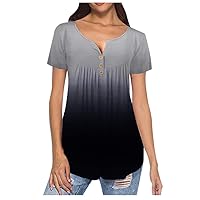 Womens Blouses Casual,Summer Plus Size Short Sleeve Gradient Sexy Top V Neck Trendy Loose Tees T Shirt Blouse