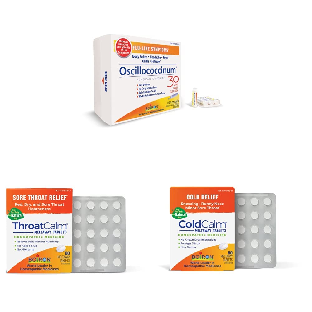 Boiron Oscillococcinum, 30 Count & ThroatCalm Tablets, 60 Count & ColdCalm Tablets, 60 Count