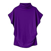 Summer Mock Neck Dolman Top Women Casual Short Sleeve Solid Shirts Plus Size Loose Fit 2024 Fashion Pullover Tees
