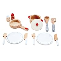 Hape Cook & Serve Set | 13 Piece Wooden Pretend Play Cooking Set with Accessories