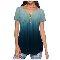 Tunic Tops to Wear with Leggings Hide Belly 2023 Summer Short Sleeve T Shirt Henley Cute Tshirts Dressy Casual Blouses