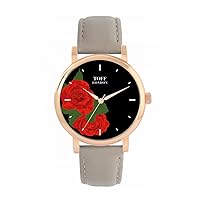 Red Rose Flower Watch Ladies 38mm Case 3atm Water Resistant Custom Designed Quartz Movement Luxury Fashionable