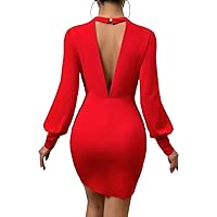 Red Dresses for Women Wedding Guest Dresses for Women Cut Out Backless Lantern Sleeve Bodycon Dress