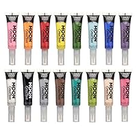 Face & Body Paint with Brush Applicator by Moon Creations - 0.50fl oz - Set of 16 Colours