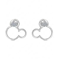 Mini Heart Round Cut CZ Diamond Mickey Mouse 14K White Gold Over .925 Sliver Earring For Womens Girls