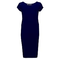 Girls Bodycon Plain Short Sleeve Long Length Dresses - Midi Dress Navy 5-6