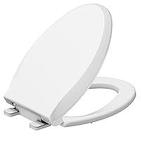 Durable Elongated Toilet Seat with Slow Soft Close - Easy to Install and Clean, Never Loosens - White, Fits Most Elongated Toilets