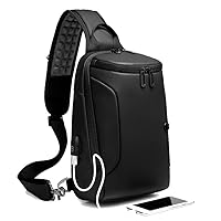 Sling Bag for Men Crossbody Shoulder Sling Backpack Waterproof Chest Bag with USB Charging Port 9.7 Inch Small Casual Daypack