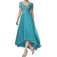 Short Sleeves Mother of The Bride Dresses Tea Length Chiffon Lace Long Formal Wedding Evening Party Dress Plus Size