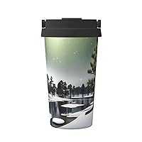 Pine Needle Tree Winter Print Reusable Coffee Cup - Vacuum Insulated Coffee Travel Mug For Hot & Cold Drinks