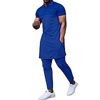 African Clothes for Men Suits Short Sleeve Shirt Pants 2 Piece Set Bazin Riche Formal Attire