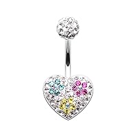 WildKlass Jewelry Blossom Crystal Heart Multi-Sprinkle Dot 316L Surgical Steel Belly Button Ring