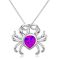 Sterling Silver Simulated Opal Crab Pendant Necklace, Pendant Necklace Jewelry Dainty Necklace for Women Girls Professional and Fashion