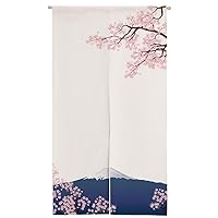 Ofat Home Japanese Doorway Curtain Noren Cherry Blossom Sakura and Mount Fuji Artistic Painting Tapestry for Wall Hanging Home Decor, 33.5