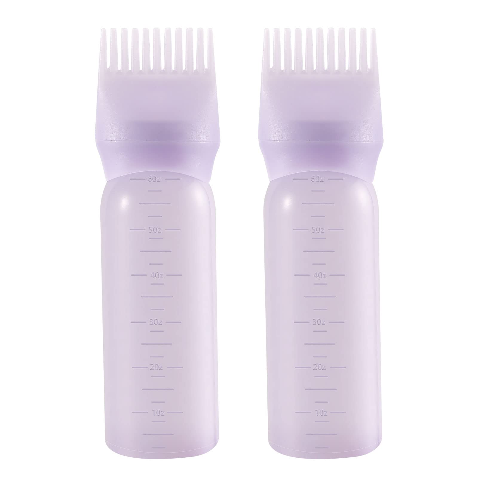 Root Comb Applicator Bottle 6 Ounce Hair Oil Applicator 2 Pack Applicator Bottle for Hair Dye Bottle Applicator Brush with Graduated Scale, Purple