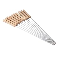 BBQ 10Pcs Kabob Skewers Stainless Steel 8 Inch BBQ Skewers Reusable with Wooden Handle for Shish Kebab Chicken Shrimp and Vegetables tool