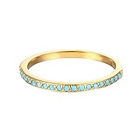 Natural Turquoise Band Rings for Women 10K 14K 18K Gold/Silver Genuine Turquoise Band for Her