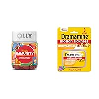 OLLY Kids Immunity Gummy, Immune Support, 50 Count and Dramamine Kids Chewable, Motion Sickness Relief, Grape, 8 Count