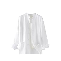 Men's Chinese Style Linen Shirt, Loose Fit with Retro Button Closure, Mandarin Collar, Long Sleeve