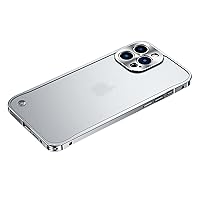 Metal Frame Cool Drop Resistant Frosted Hard Phone Case for iPhone 13 12 Pro Max Mini Shell, Aluminum Lens Protection Translucent Back Cover(12 Mini,Silver)