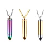 Lot of 3 Stainless Steel Memorial Cremation Ash Urn Vial Tube Bullet Pendant Keepsake Necklaces, 3 Colors Included