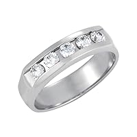 950-Sterling Silver 1.00 Ct Diamond 5-Stone Men Gents Ring
