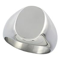 Surgical Stainless Steel Oval Signet Ring Solid Back Flawless Finish 5/8 inch, Sizes 5 to 10