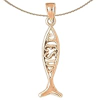Christian Fish With 'Jesus' Necklace | 14K Rose Gold Christian Fish With 'Jesus' Pendant with 18