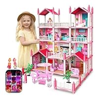 Big Doll House for Girls - Princess dreamhouse - casa Grande de muñecas para niñas - Amazing Doll House with 14 Rooms, Dolls, furnitures and Lights. Plastic and Cardboard Assembly House for Kids