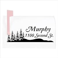 Jumbo Mailbox Decals with Forest Tree Silhouettes Set of 2 Personalized with Last Name, House Number, and Street Name Address